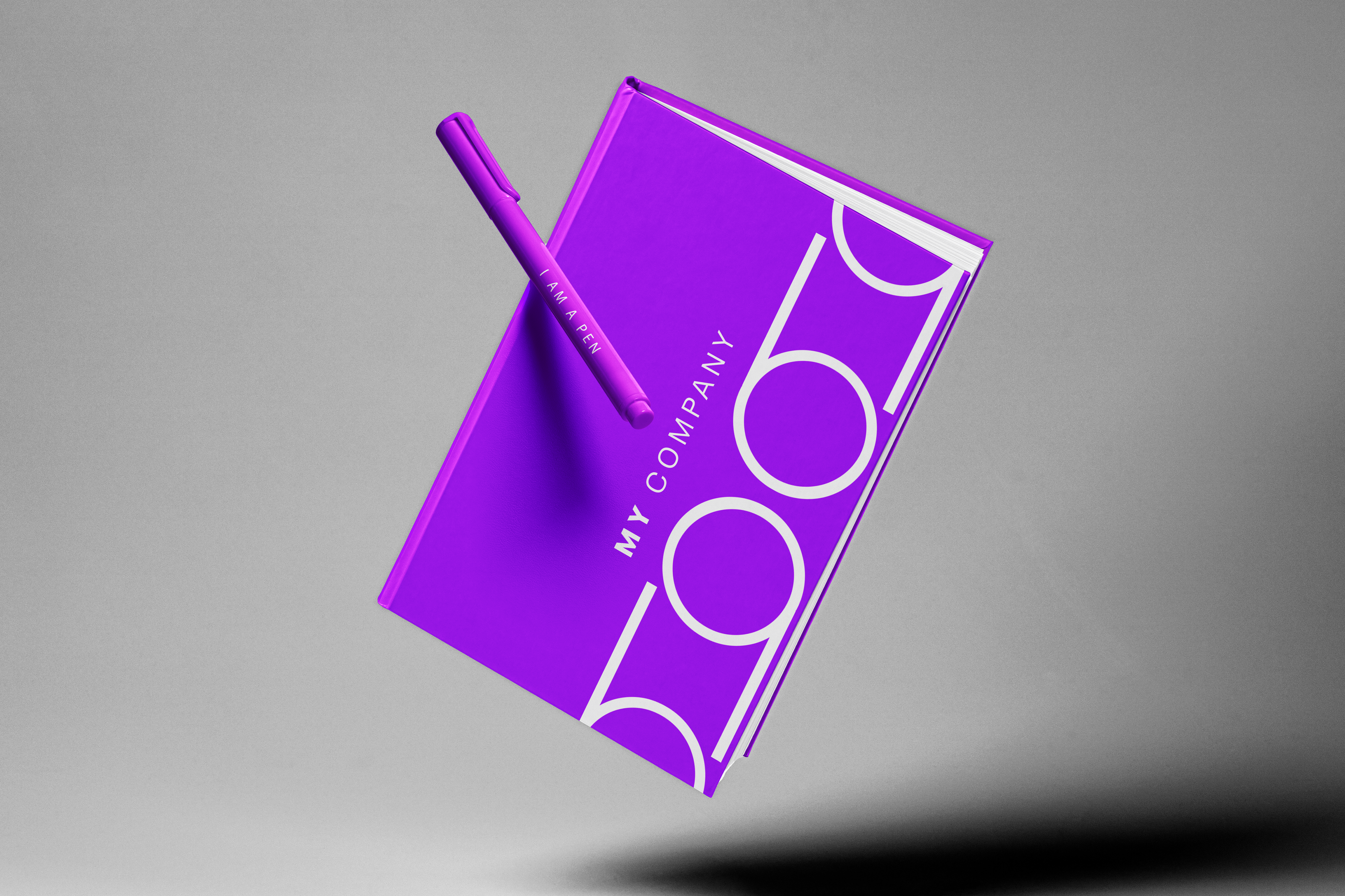 Caderno e Caneta Conjunto Mockup Editável PSD